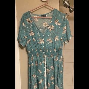 Long floral dress.